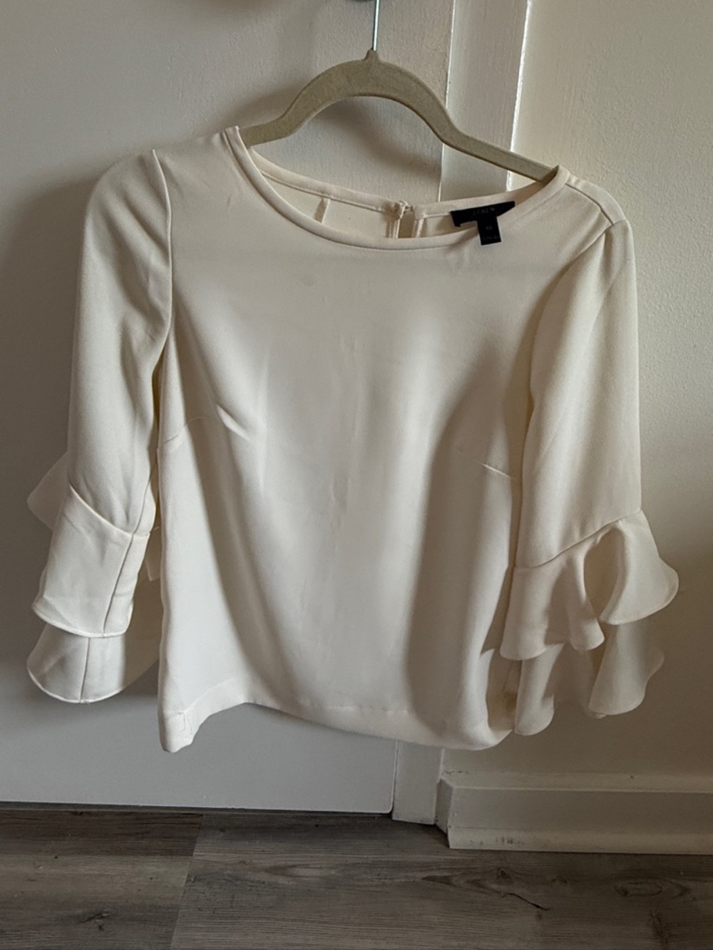 J. Crew Cream Ruffle Sleeve Blouse